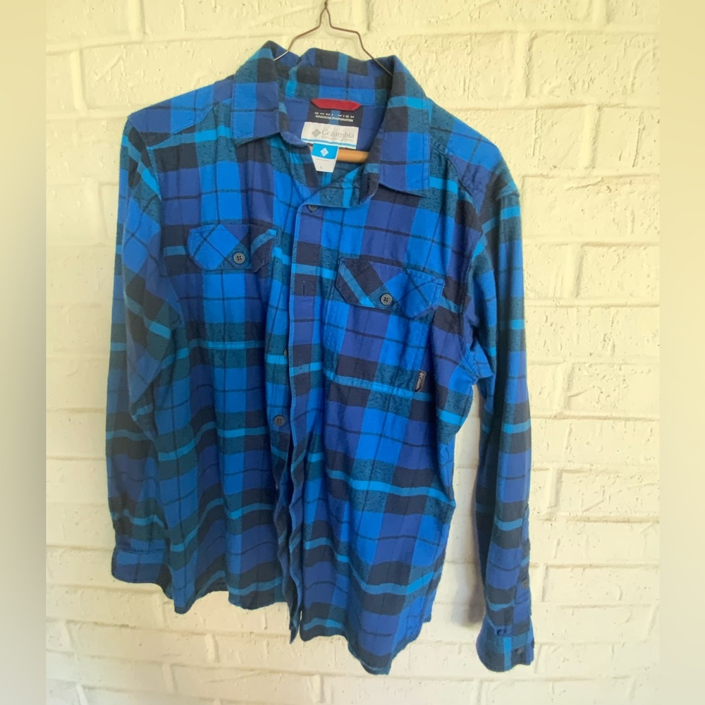 Columbia Men's Blue and Black Plaid Flannel Shirt